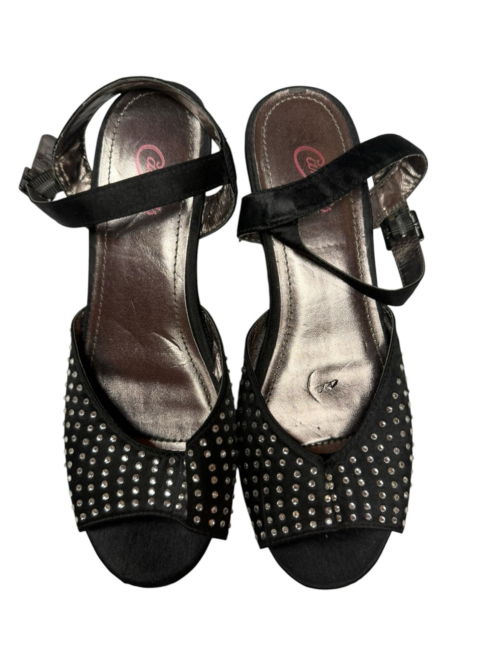 Candie's Black Rhinestone Studded Open-Toe Ankle-Strap Sandals size 5